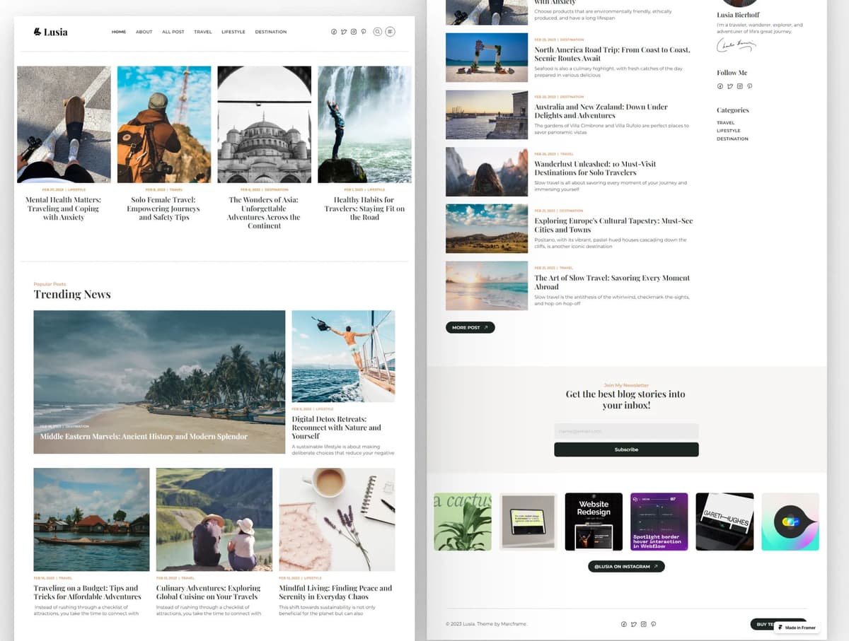 Lusia - Framer Template for Personal Blog & Magazine Website