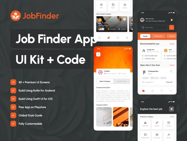 JobFinder - Job Finder App UI Kit + Code