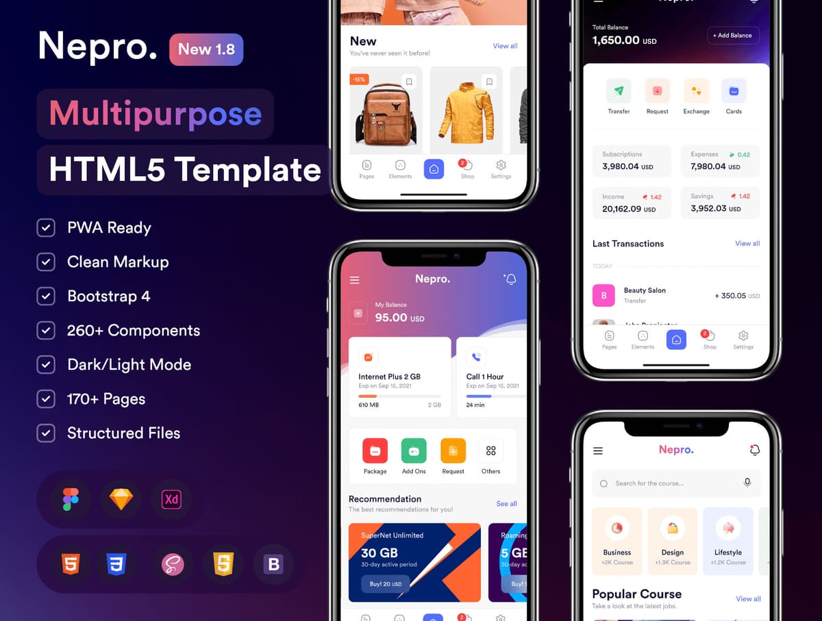 Nepro – Multipurpose Mobile HTML5 Template 🚀