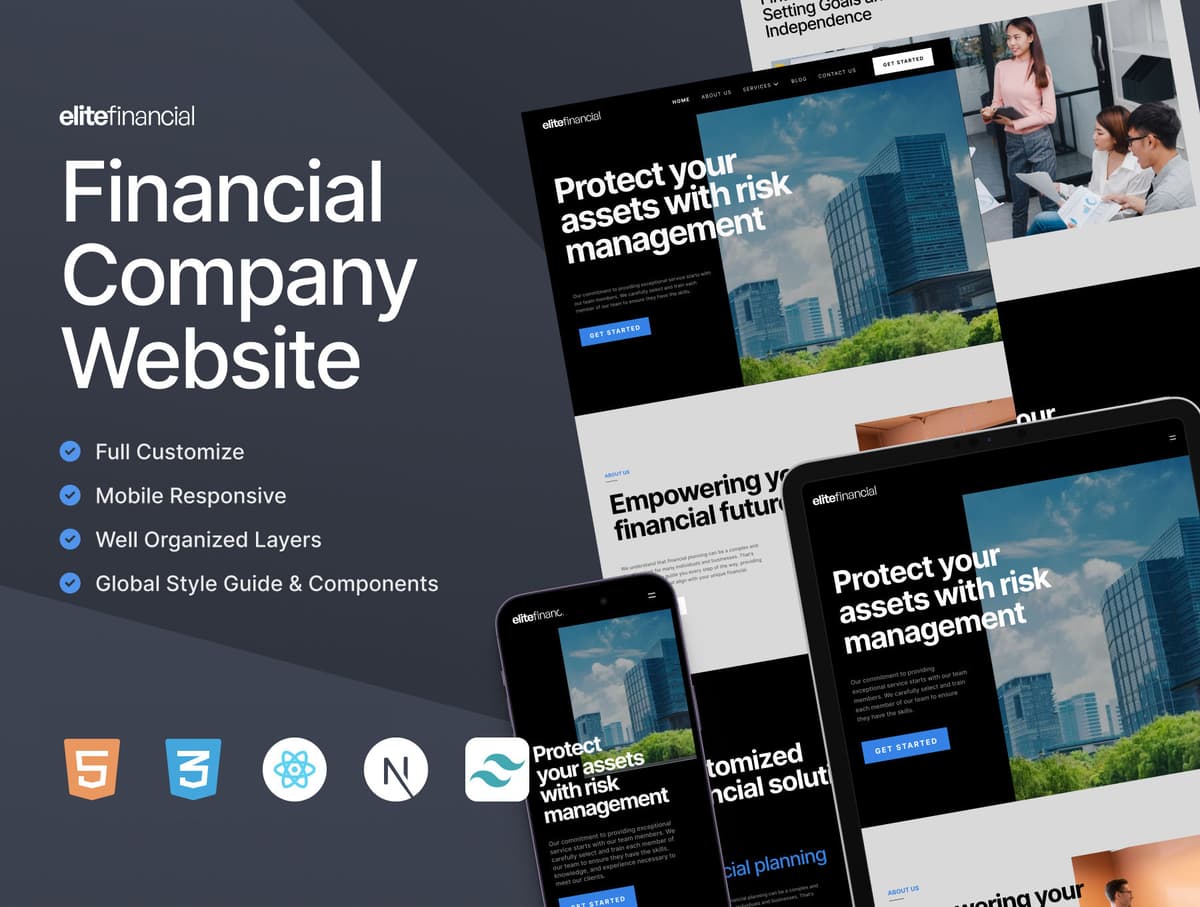 Elitefinancial - Fintech HTML + React + Tailwind
