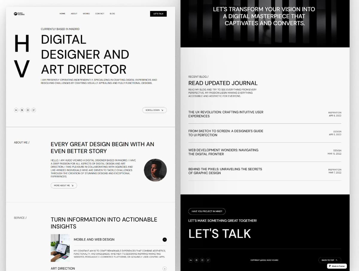 Hugo Vicario - Framer Template For Personal Portfolio Website