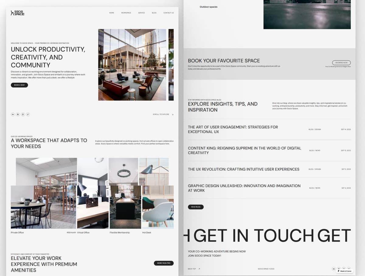 Socio Space - Framer Template for Co-working Space Service