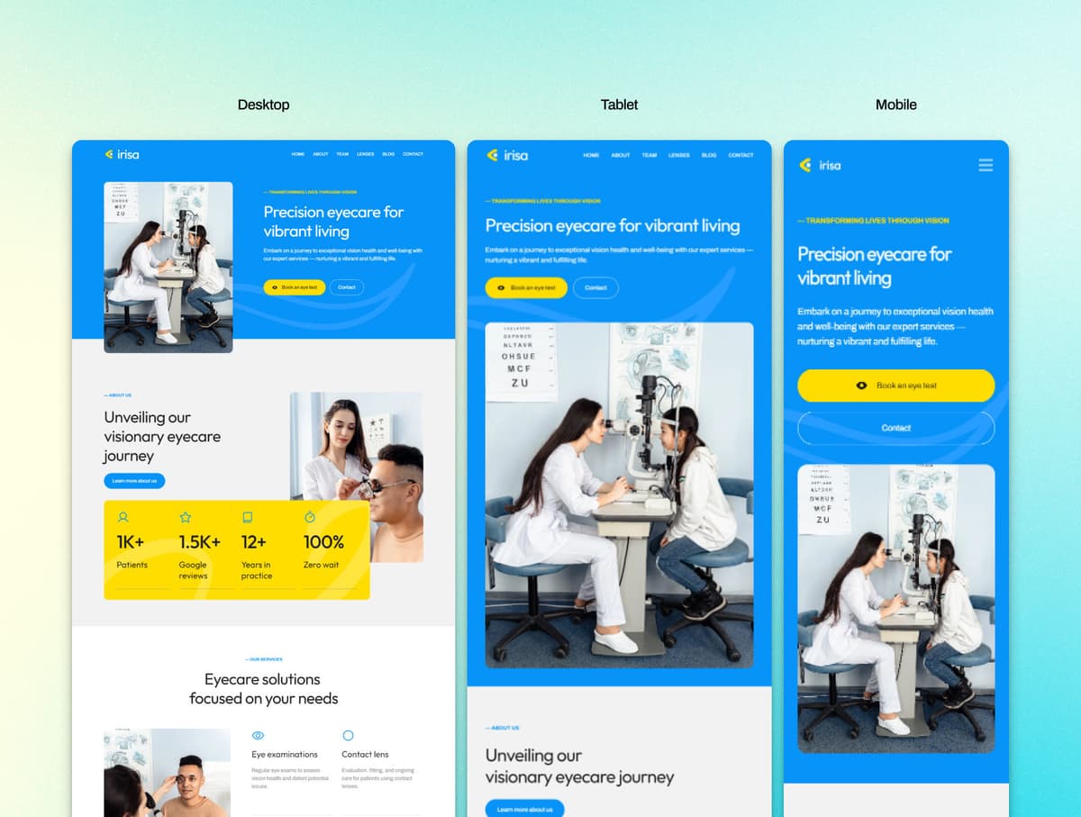 Irisa — Optometrist, Eyecare Practitioners, Healthcare & Medical Professionals Framer Website